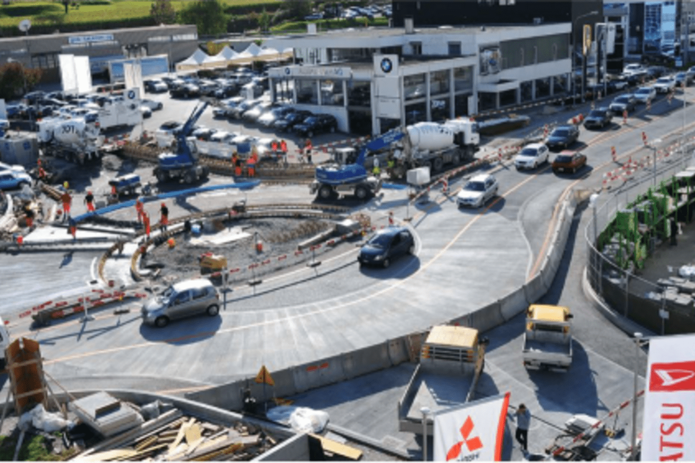 Kreisel Comercial-/Richtstrasse, Chur: Baustelle unter Verkehr
