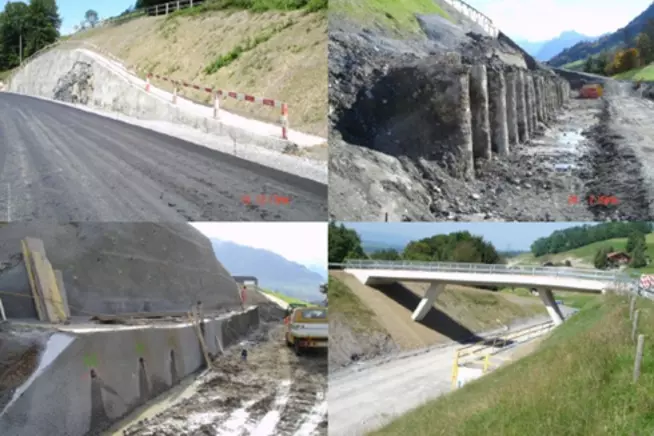 Bauarbeiten an einer Straße mit verschiedenen Baustellenansichten.