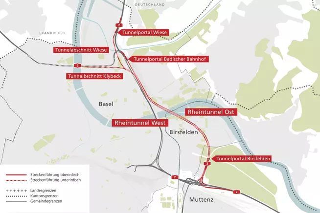 Rheintunnel, Linienführung